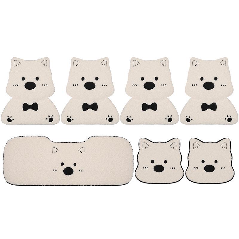 West Highland Cartoon Puppy Plush Car Seat Cushion - Winter Warmth Universal Cover