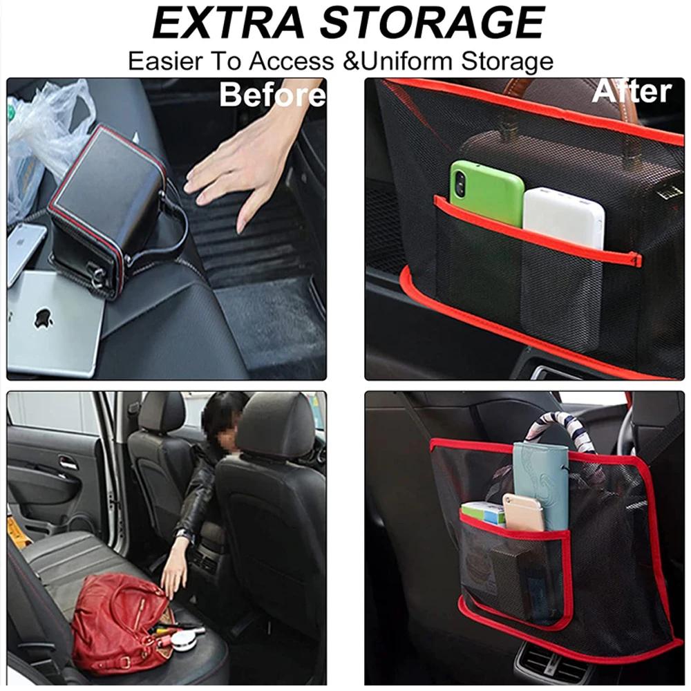 Large Capacity Car Seat Net Pocket Handbag Purse Holder Mesh Back Pouch Between Seats Storage Bag Organizer Car Accessories