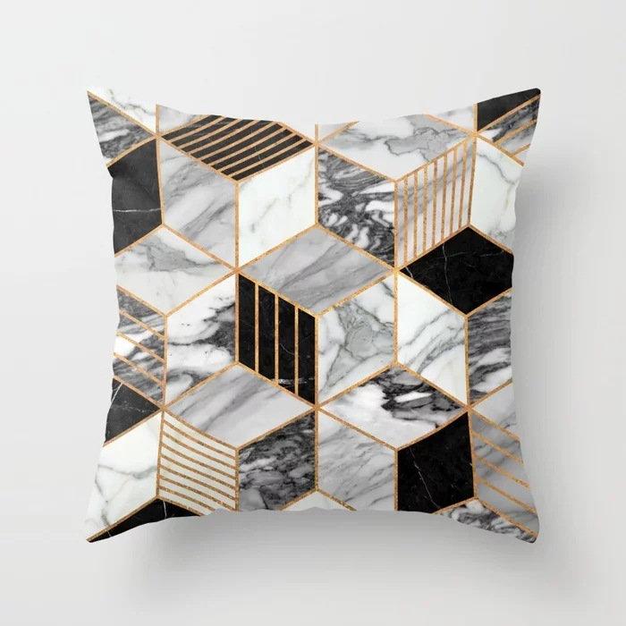 Home Decor Geometric Marble Print Sofa Cushion Decorative Pillowcase Polyester Square Throw Pillow Funda De Almohada