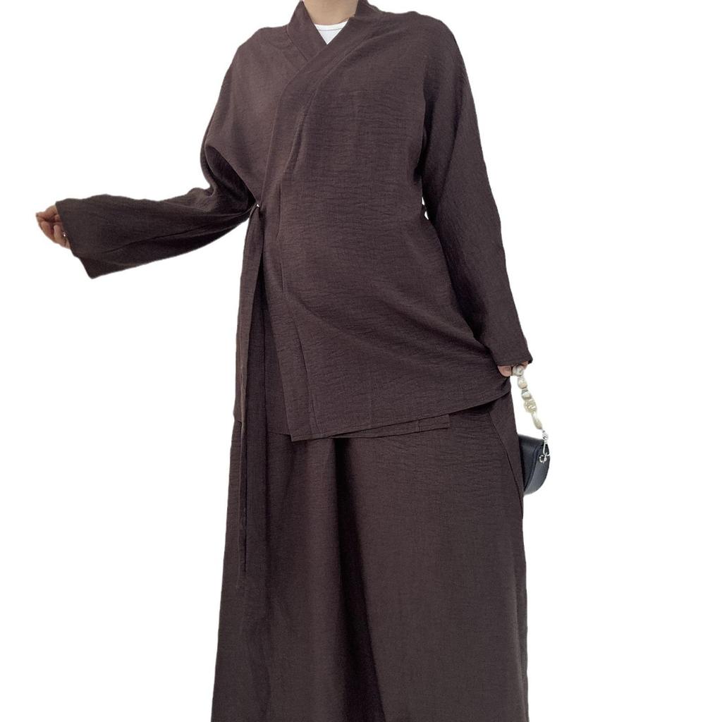 Loriya 2024 Solid Color Casual Lace-Up Dubai Abaya Set (Top & Skirt) LR807
