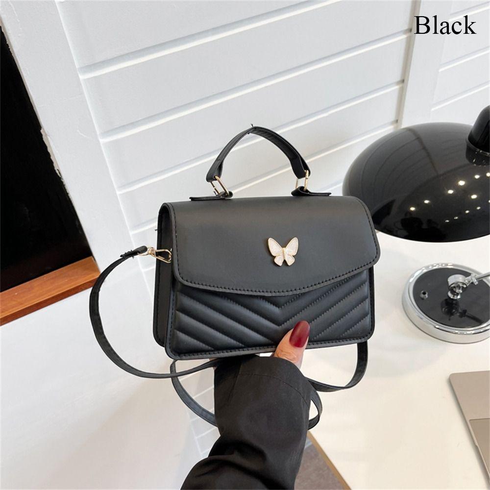 Women Stylish Butterfly Embroidery Sling Bag Fashion PU Leather Shoulder Bag Portable Large Capacity Handbag