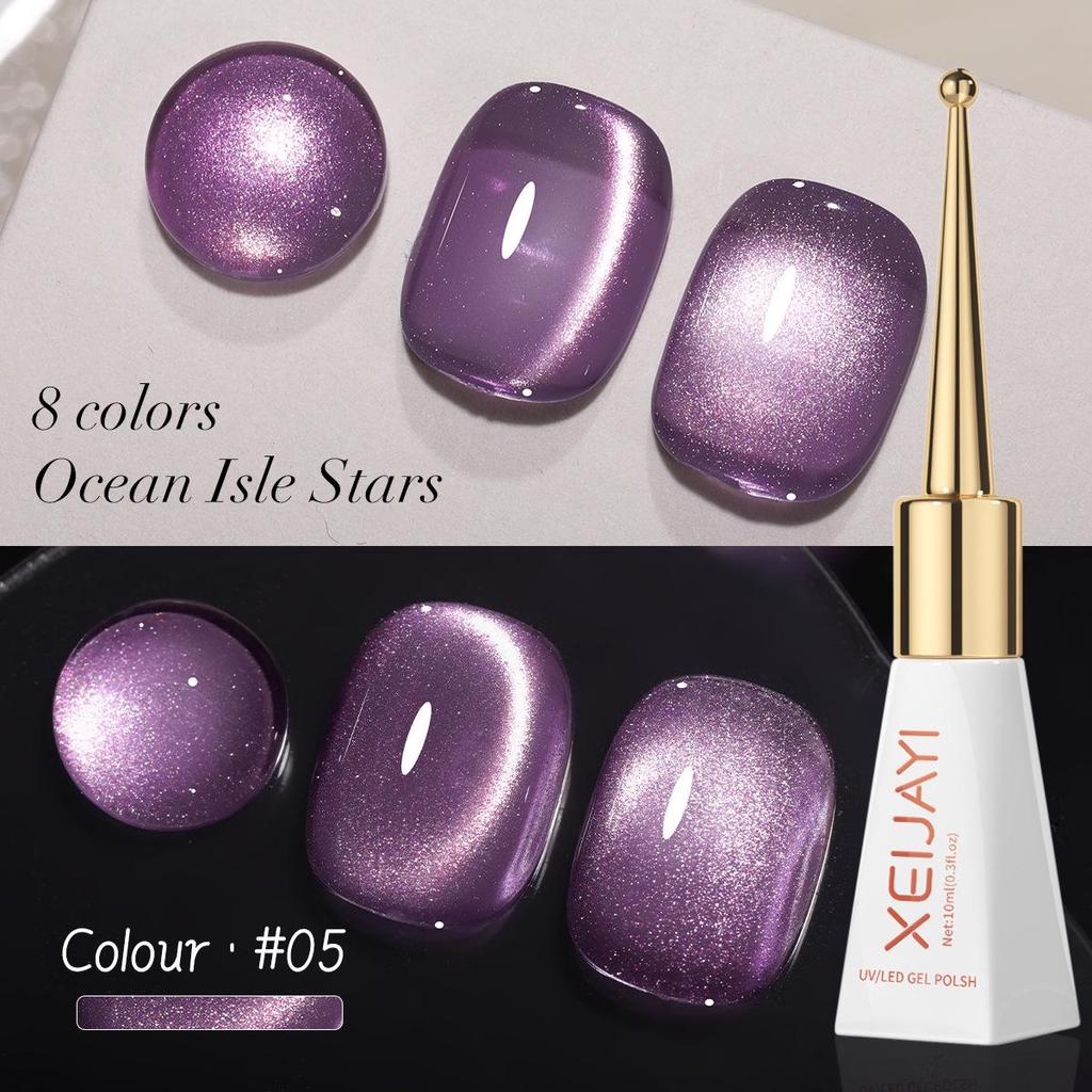 Galaxy Starlight Ice Blue & Purple Cat Eye Sea Glass Crystal Manicure Gel 2025