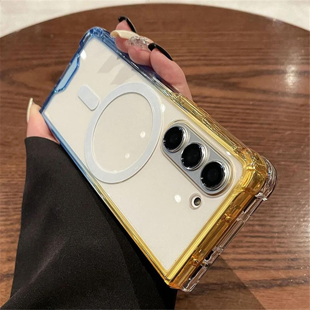Gradient Candy Color Hyaline Shockproof Case for Samsung Galaxy Z Fold 7 6 5 4 3 5G for Magsafe Wireless Charging Protect Cover