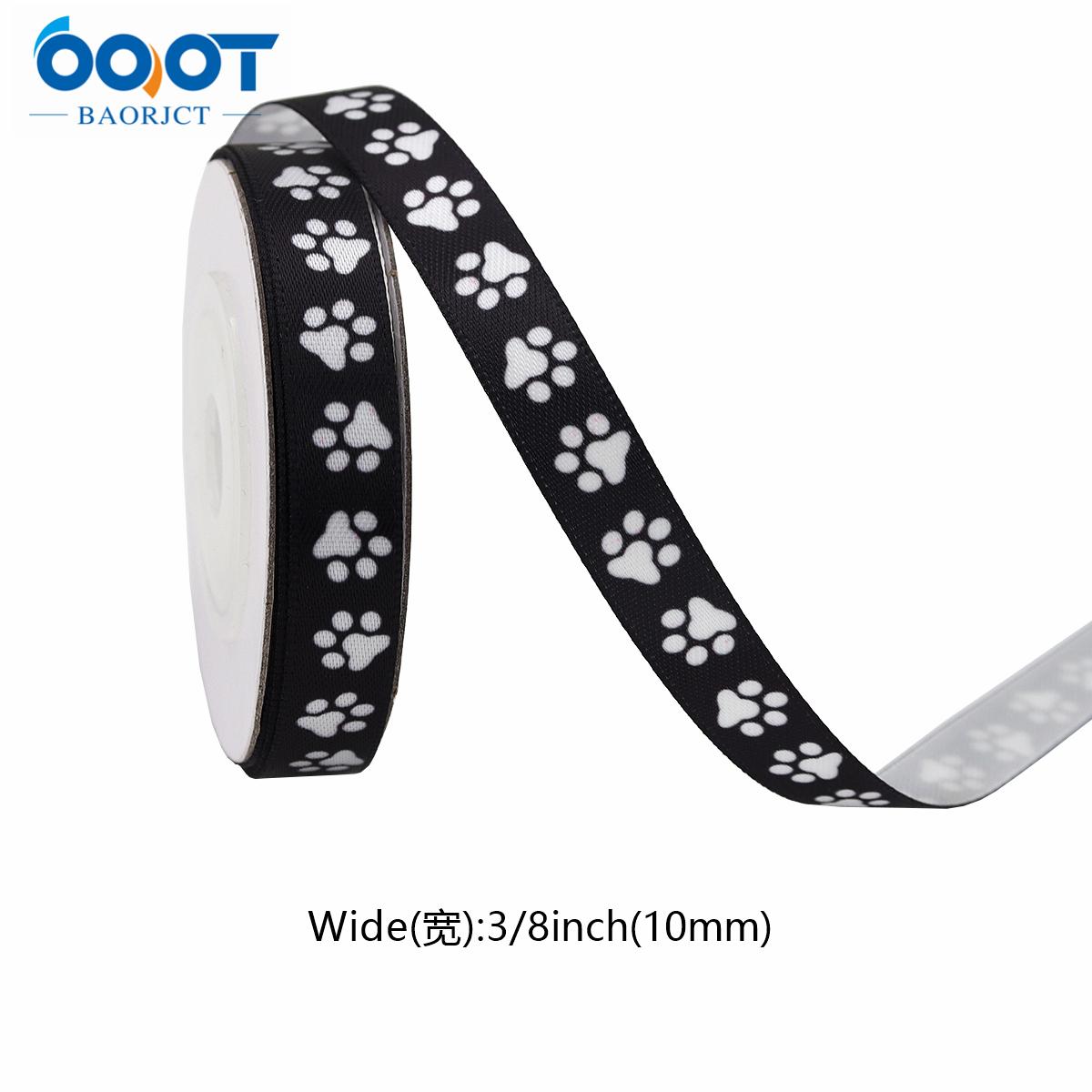 Black and White Printed Polyester Ribbon Gift DIY Ribbon Puppy Foot Ribbon Forged Ribbon Pet Theme Production 100/Yards/Rolls серый