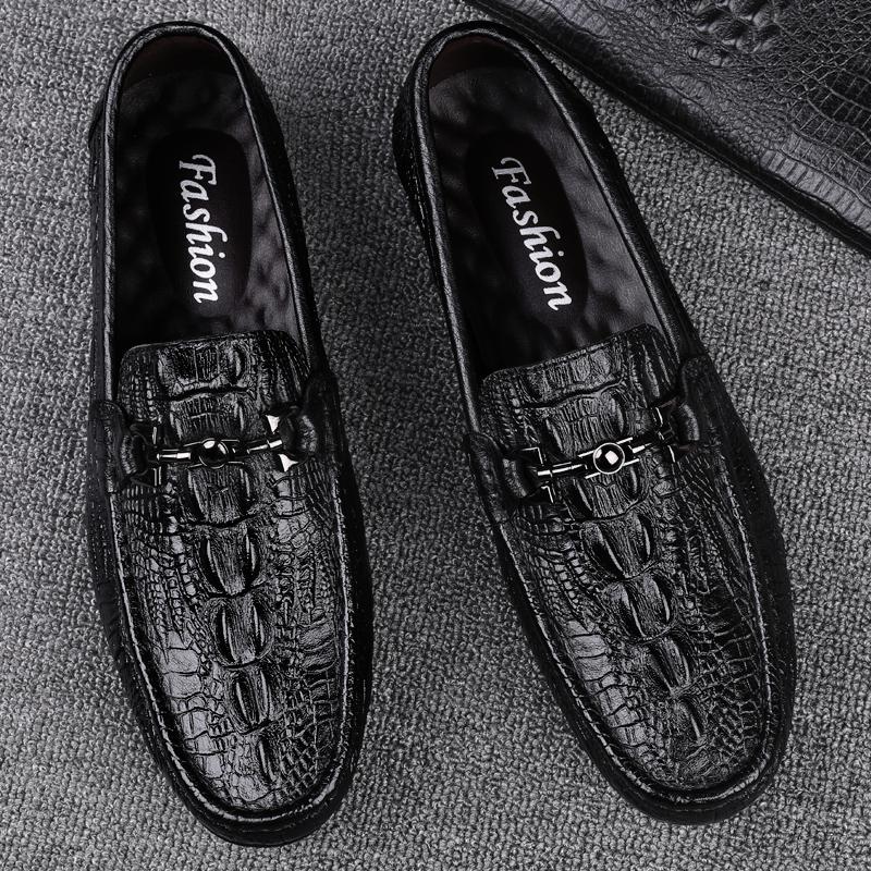 Fashion Italian Handmade Shoes Genuine Leather Black Formal Shoes Casual Loafers Men's Crocodile Pattern Fashion Check Moccasins Shoes