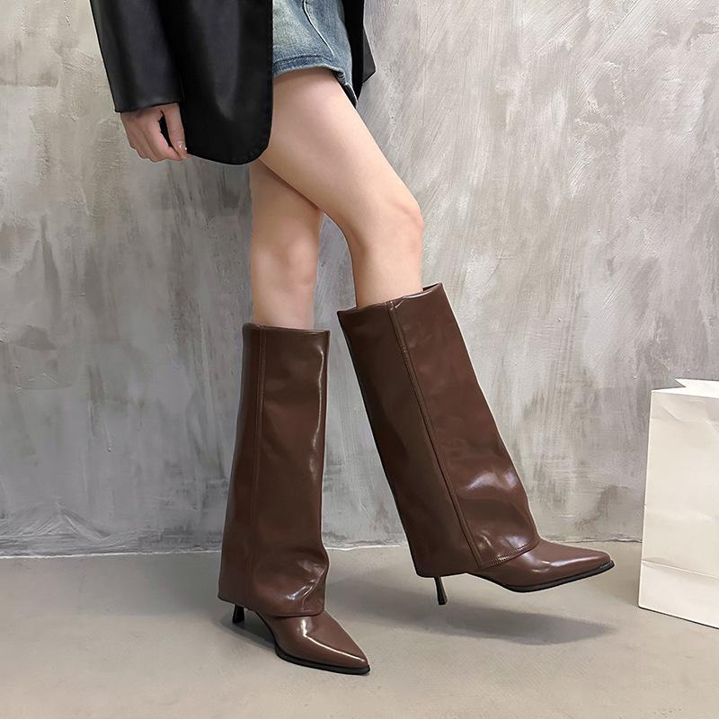 Pointed Thin Heel Boots 2025 Autumn and Winter New Beige Thin High Heel Trouser Boots Niche Versatile Fashion Boots Women