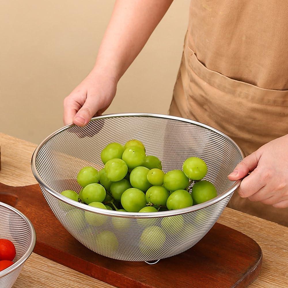 Stainless Steel Colander Strainer Basket Rice Vegetable  Fruits Clean Fine Sieve Drain Basket Kitchen Perforated Mesh Colander