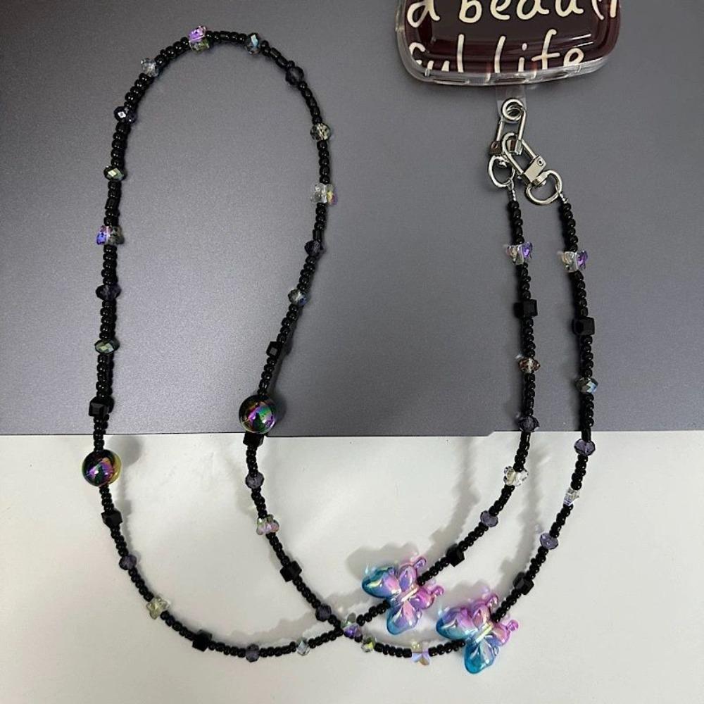 Anti Loss Bead Phone Strap Colorful Butterfly Mobile Phone Lanyard  Mobile Phone