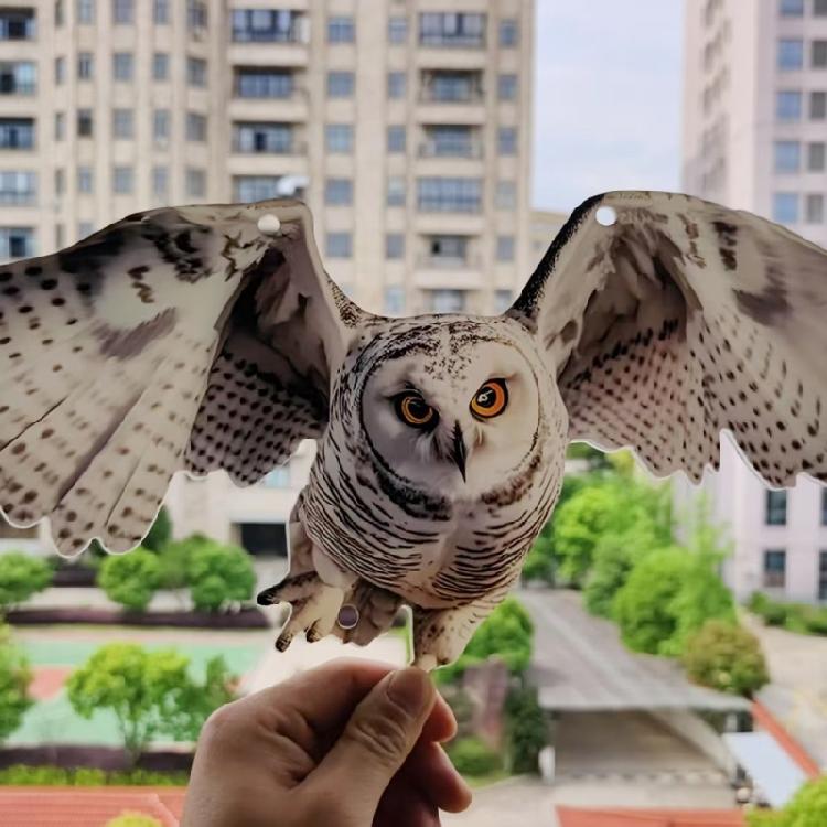 Bird Scare Owl Decors with Mirror Like Strips and Bells for Garage and Roof Defense