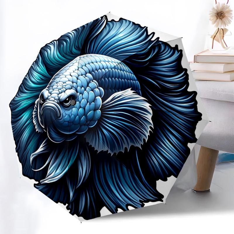 

1pc Betta Fish Print Automatic Folding Umbrella Durable Iron Frame,All Seasons Home Travel Outdoor Multifunctional Umbrella yy251115094