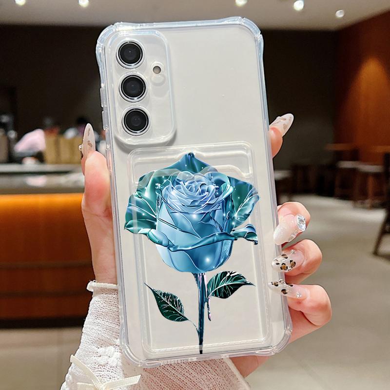 

Мягкий силиконовый чехол с отделением для карт и кристаллами в виде розы для Samsung S24 FE S23 S22 Ultra A16 A55 A54 A15 A35, прозрачный противоударный чехол для телефона Samsung S22 Ultra прозрачный