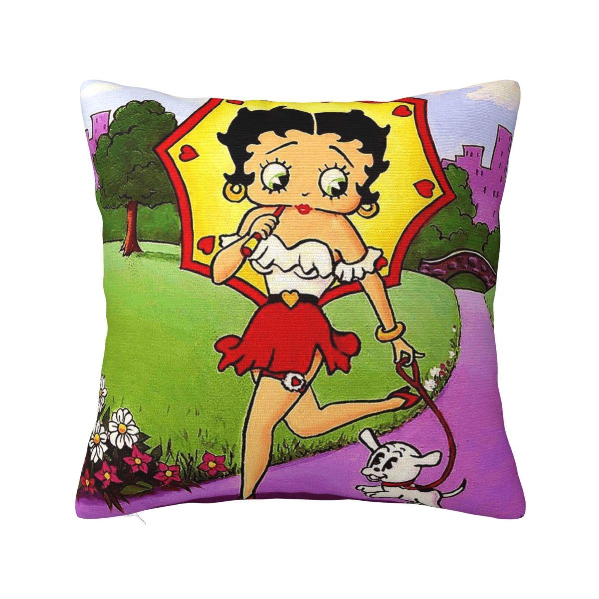 Cartoon Girl Bettys Jalan Jalan Square Pillowcase Cushion Cover Pillow Case Throw Pillow Cover For Home Sofa Living Room Peach skin 18*18(CM)-1Pcs