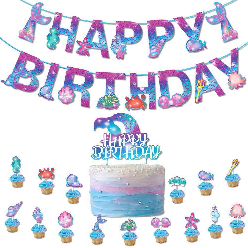 Mermaid-Themed Party Decoration Set: Ocean Mermaid Birthday Banner, Cake Topper, and Balloon Decorations