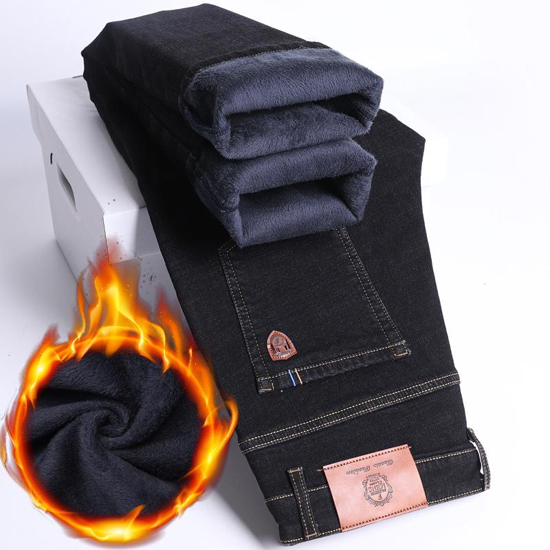 Men's Winter Plus Velvet Thick Warm Elastic Straight Jeans