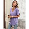 European American Fashion Summer T-Shirt Women V-Neck Short Sleeve Loose Casual Top Solid Crossborder