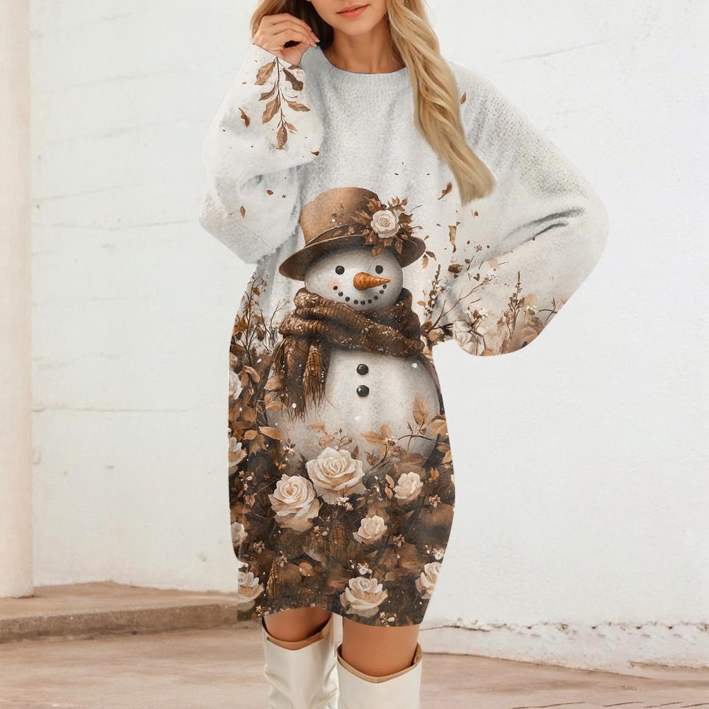 Women's Round Neck Casual Long Sleeve Plush Dresses