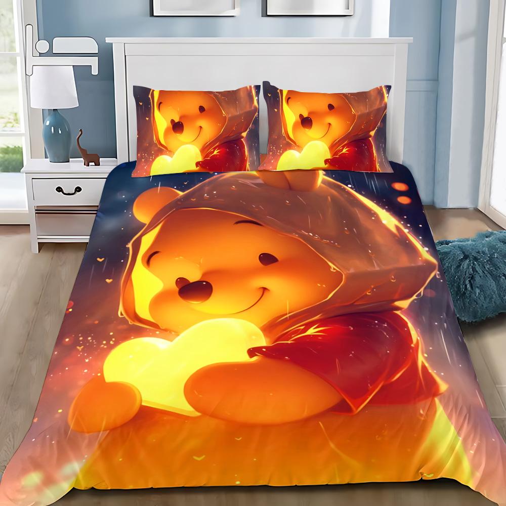 Housse de couette taie d'oreiller Winnie l'Ourson Ensemble de literie adulte garçon fille Décoration de chambre Cadeau enfant Simple Double Grande
