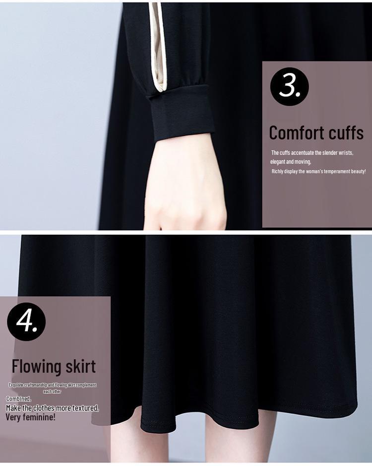 Elegant Color Block Patchwork Slim Fit Mid-Length Plus Size Long Sleeve Dress for Women - Spring/Autumn Collection