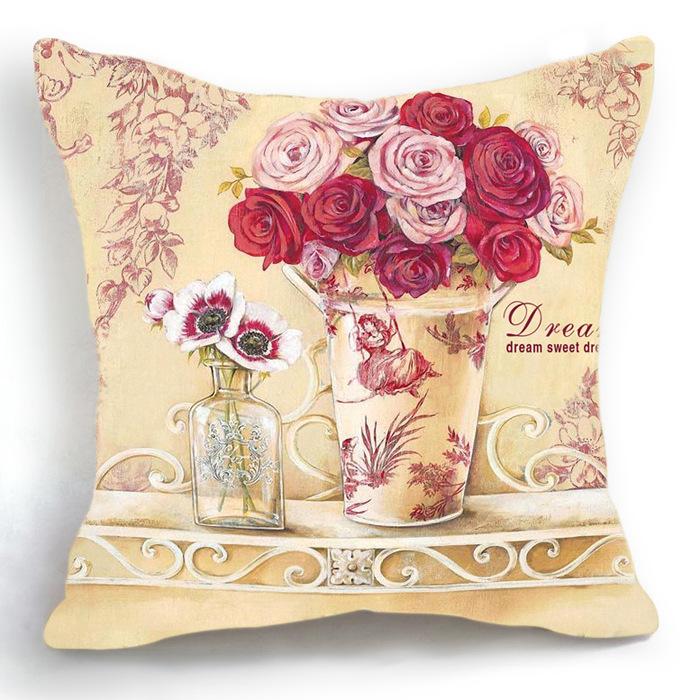

Garden Tea Pillowcase Red Rose Pillows Case for Girls Room Garden Chair Pillow Cover for Bed Sofa Living Room Decoration 45 by 45cm