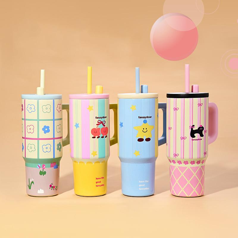 710ML Large Capacity Thermos Bottle With Handle Straw Tumbler Insulated 316 Stainless Steel Keep Cold Hot Big MAC Ice Water Cup