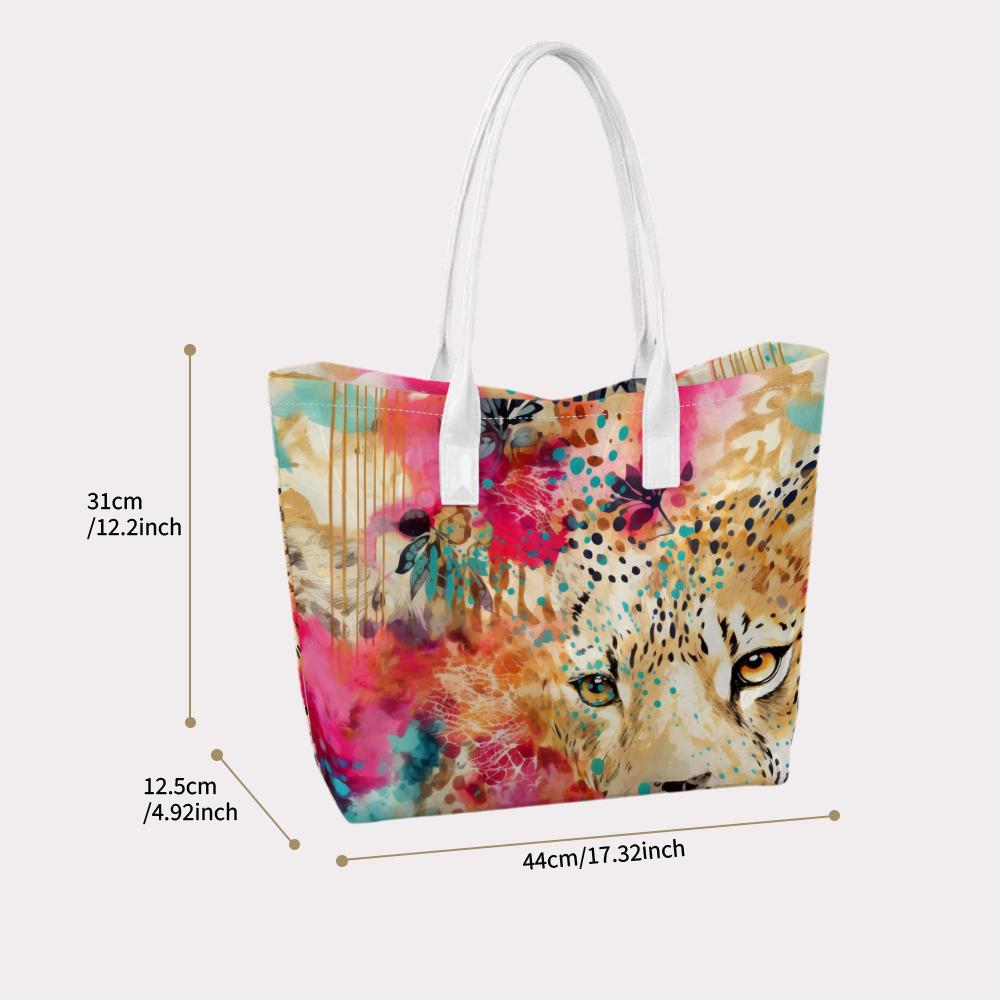 Watercolor Cheetah Printed Casual Shoulder Tote Bag for Daily Use
