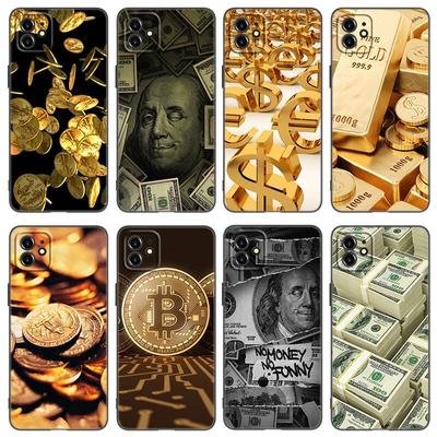 Coque de Téléphone Pièce d'Or Dollars Argent Pour Apple iPhone 13 12 Mini 11 Pro XS Max XR X 8 7 6S 6 Plus SE 2022 2020 5S 5 Housse Noire