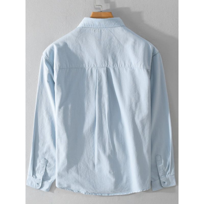 Spring and Autumn Long Sleeves Shirt Men Japanese Style Hong Kong Style Youth Workwear Casual Overshirt Loose Pure Cotton New Arrival