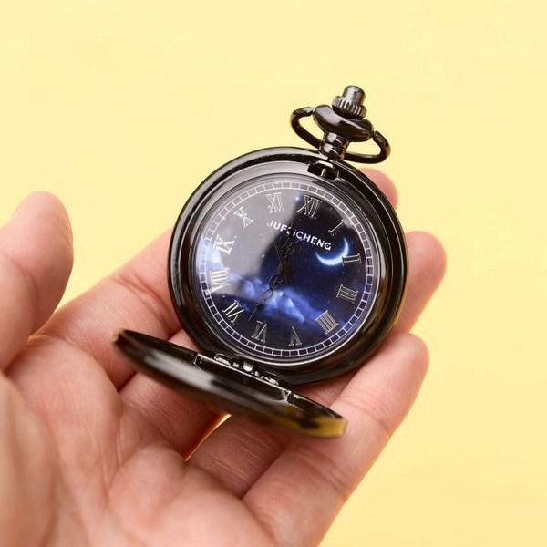 Space Milky Way Pocket Watch Necklace Watch Pocket Watch Pendant Alchemist Earth Moon Black