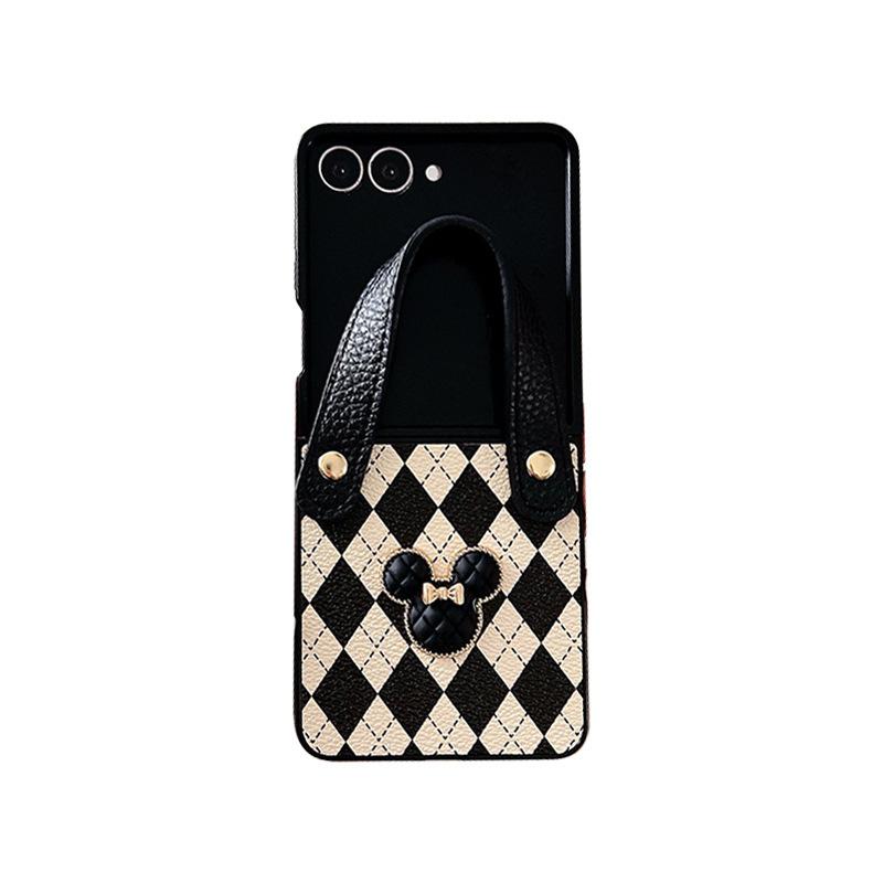 Checkered Wristband Mickey Mouse Phone Case for Samsung Zflip 7 Flip Pocket 2 Folding Leather