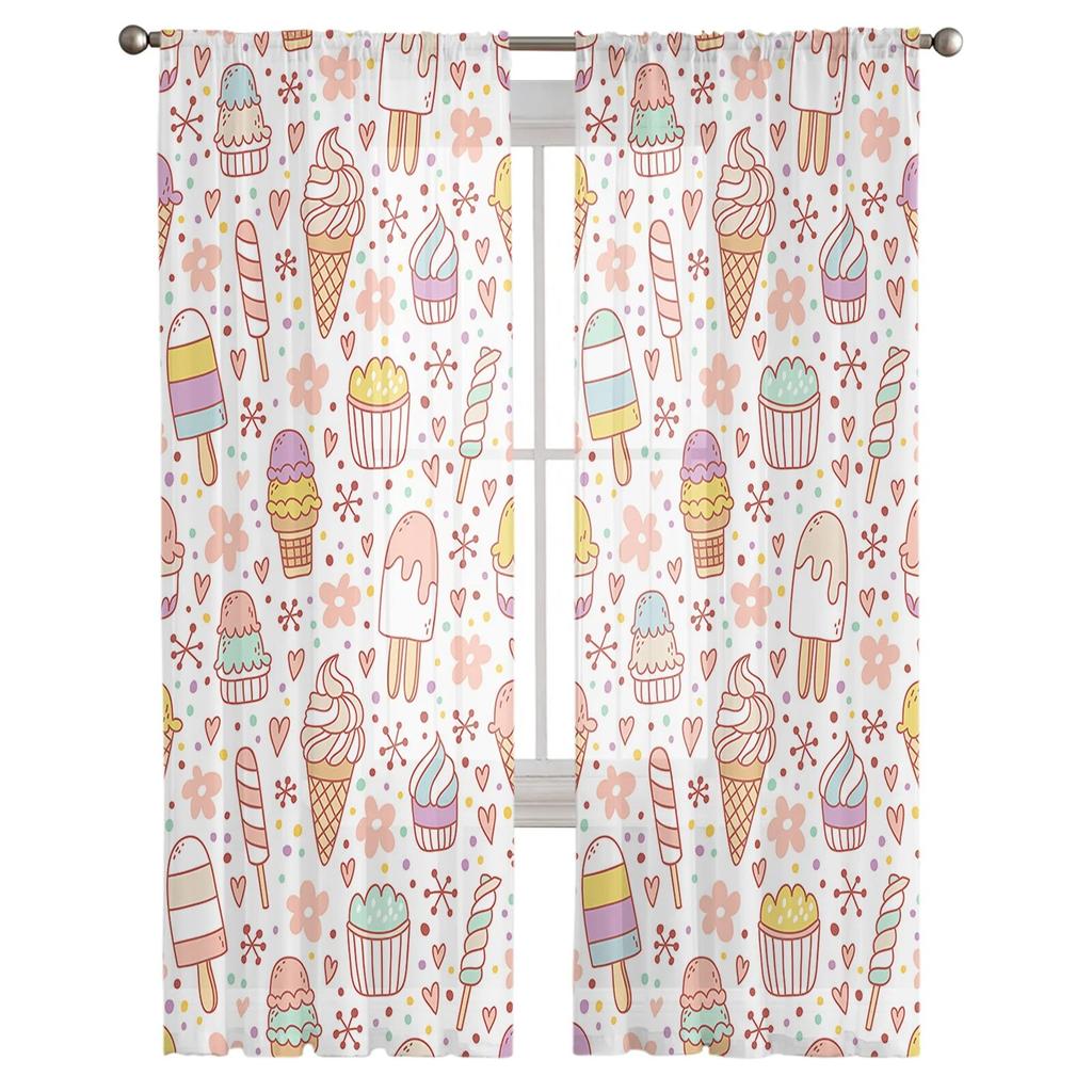 Cartoon Ice Cream Snowflake Modern Tulle Curtains For Living Room Bedroom Home Kitchen Window Sheer Curtains