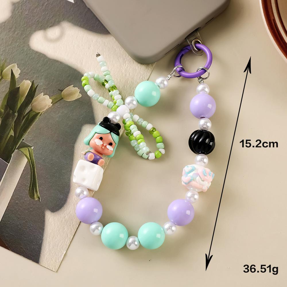 Dopamine Cute Beaded Doll Mobile Phone Chain Bag Pendant Jewelry Gift Anti-lost Hand Carry Keychain
