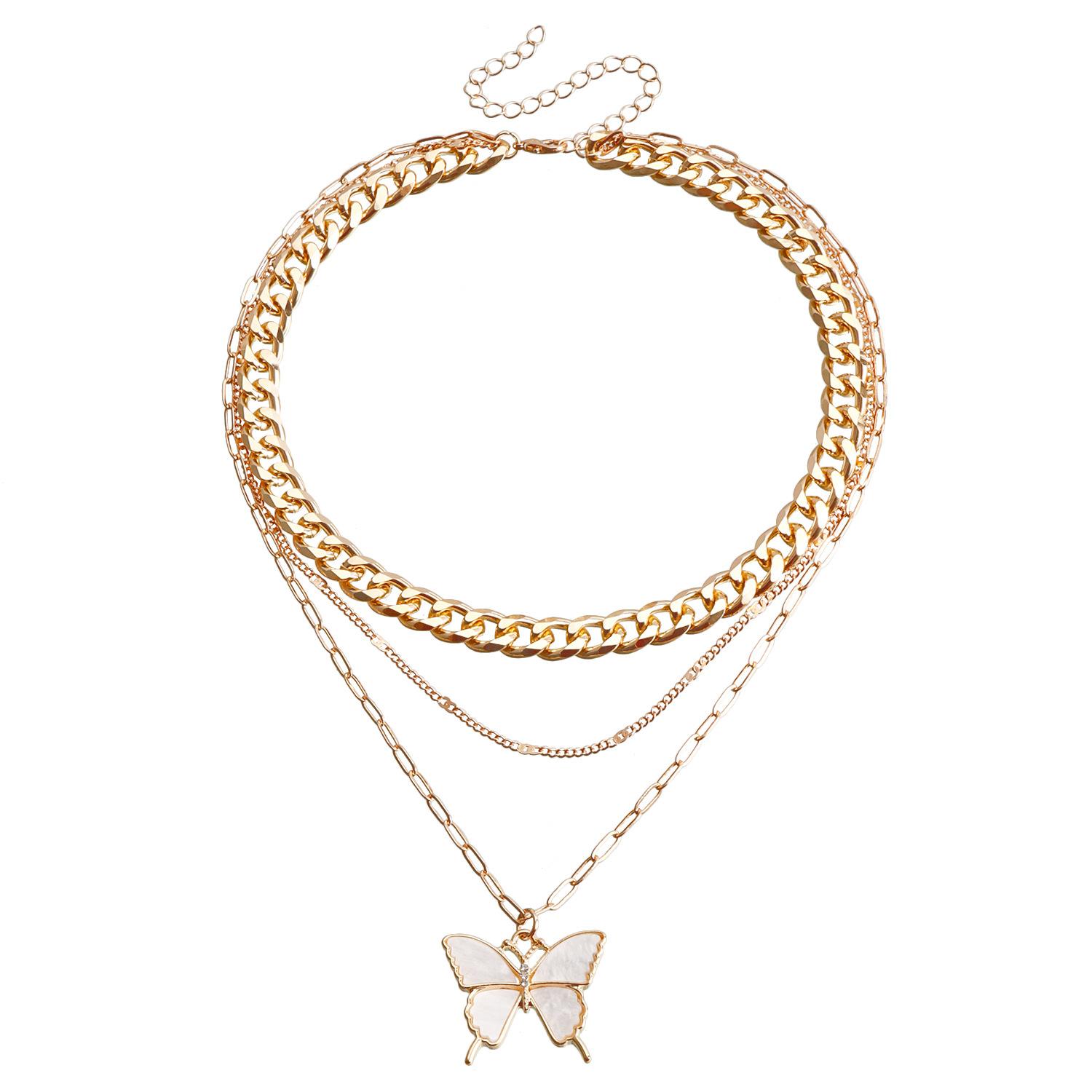 

Аксессуары, модное многослойное наложение, легкий роскошный дизайн с бабочками, ожерелье с имитацией рябчика, толстое алюминиевое цепочное ожерелье золотой