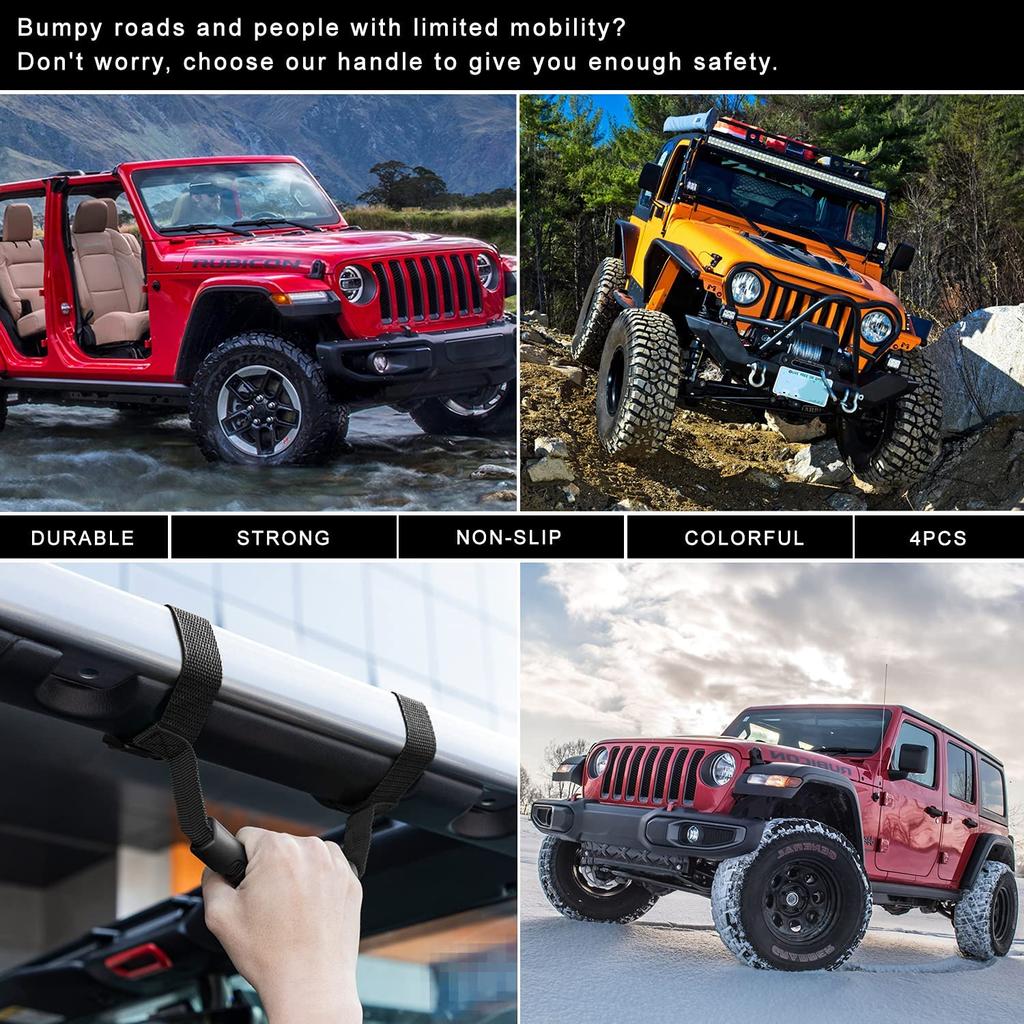 4pcs/set Roll Bar Grab Handles Grip Handle for Jeep Wrangler YJ TJ JK JKU Sports Sahara Freedom Rubicon X & Unlimited 1955-2023