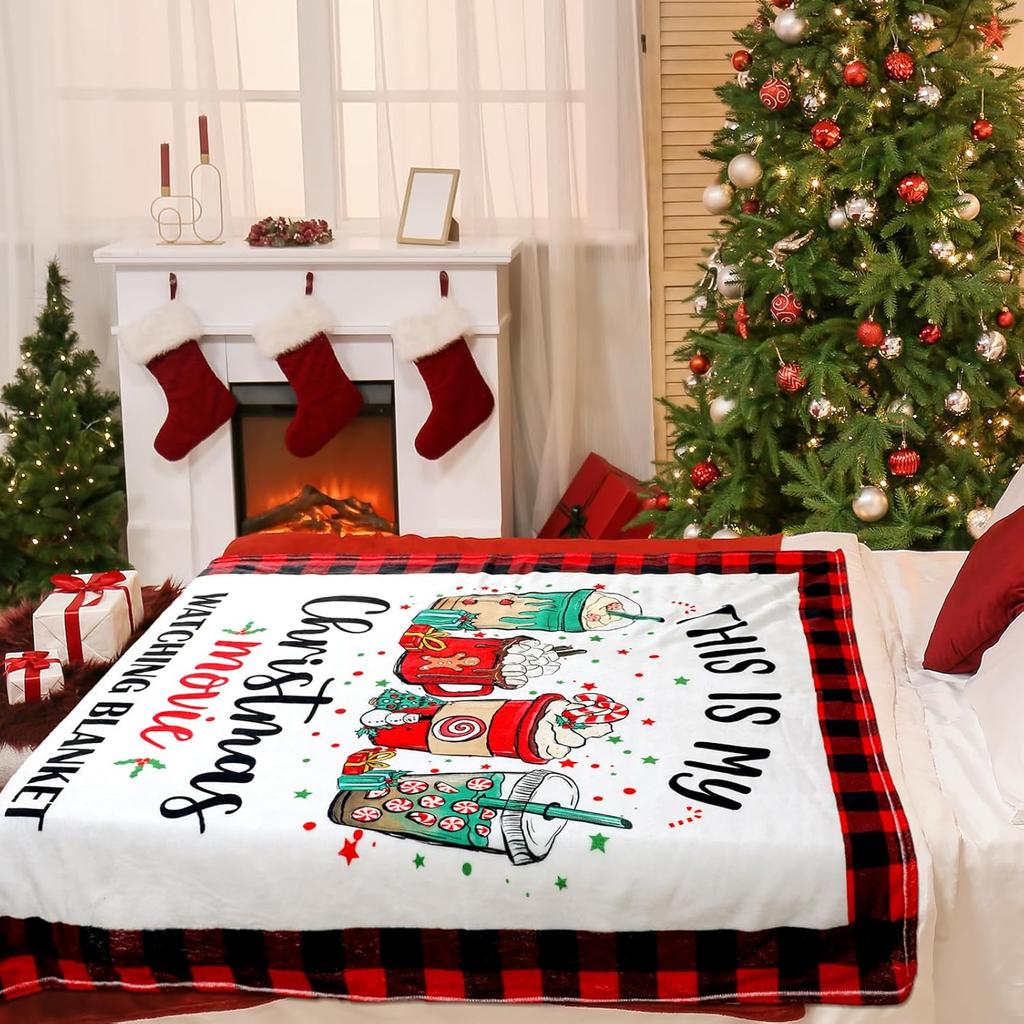 Christmas Movie Watching Blanket Holiday Hot Chocolate Design Gift for Her CozyHomeStyle70x100