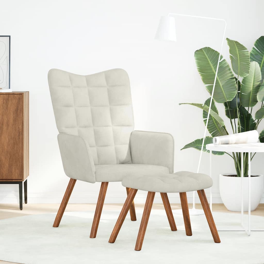Cream Velvet Relaxation Armchair with Footstool