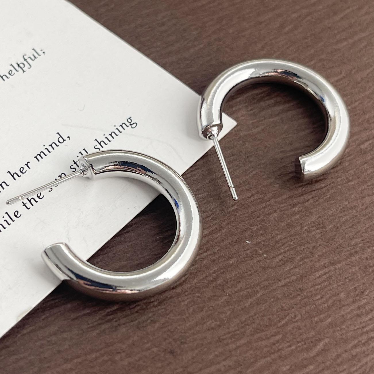 

925 Sterling Silver Vintage Earrings For Women Simple Round Gold Earring Jewelry Prevent Allergy Party Accessories Gift