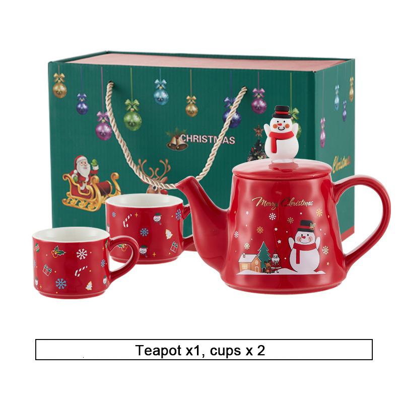 Kerst Keramiek Theeserviezen Koffiekop & Schotel Kerstman Eland Sneeuwpop Theepot en Kop Set Drinkwaren Kerstcadeau 1 Pot 2 Kopjes