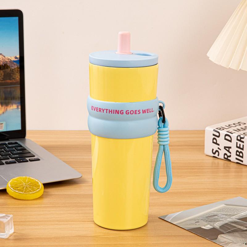 Large Capacity Insulated Stainless Steel Tumbler With Handle Straw Lid 700-710ml Car Office Travel