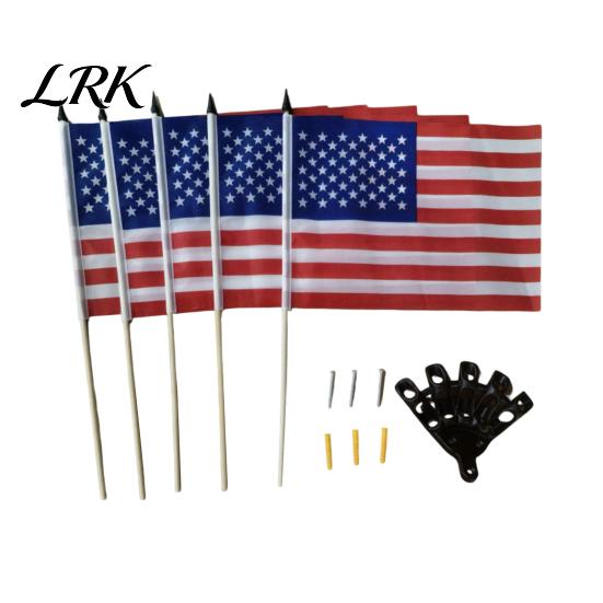 Outdoor Celebration Flags American Flag Stand Set, 5Pcs with Poles And Fan-Shaped Easy Install Kit Bases for Wall Balcony Shop Fronts Decor Patriotic