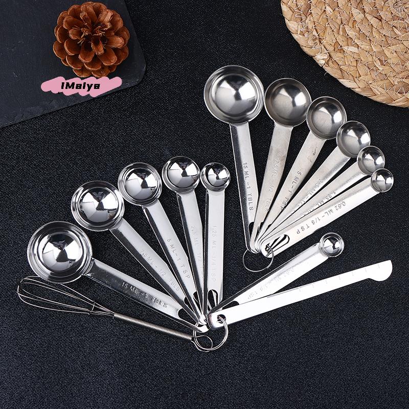 Stainless Steel Measuring Spoon Set with Scale 4/6/8Pcs Kitchen Baking Tools Egg Beater Measuring Cup Ruler