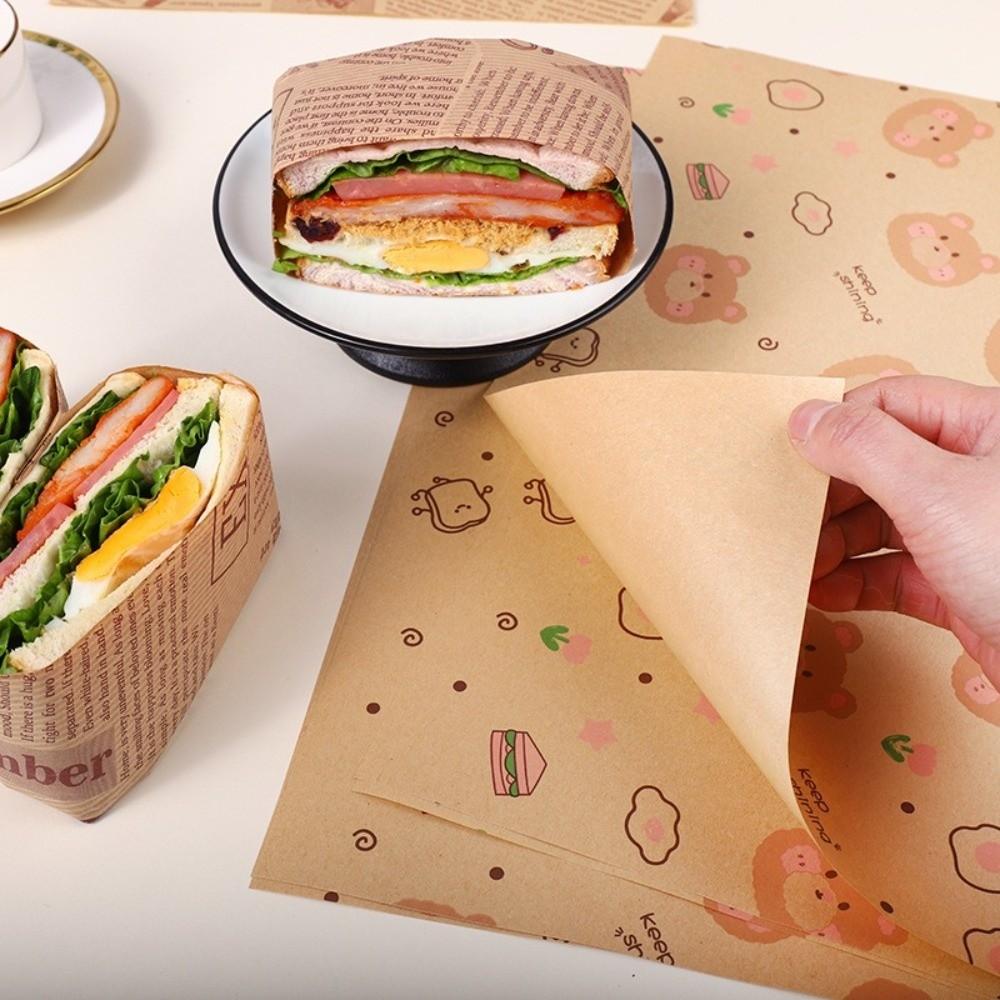 50pcs Non-Stick Baking Paper Oil-Proof Fryer Paper Disposable Sandwich Wrapping Paper  Pizza