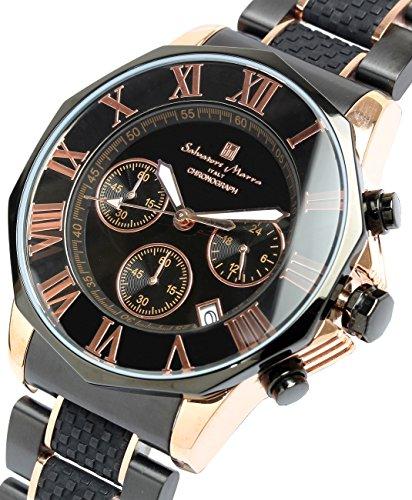 Salvatore Marra Men's Chronograph Watch, 10 ATM Water Resistant, Business/Formal, Italian Brand, Limited Edition, SM15104 (Black/Pink Gold) [Parallel
