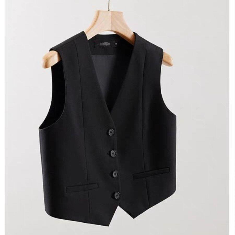 Chaleco de Traje de Moda para Mujer Verano Corto Negro Sin Mangas Tops de Commuter Holgado Casual Chaleco Abrigo Ropa para Mujer
