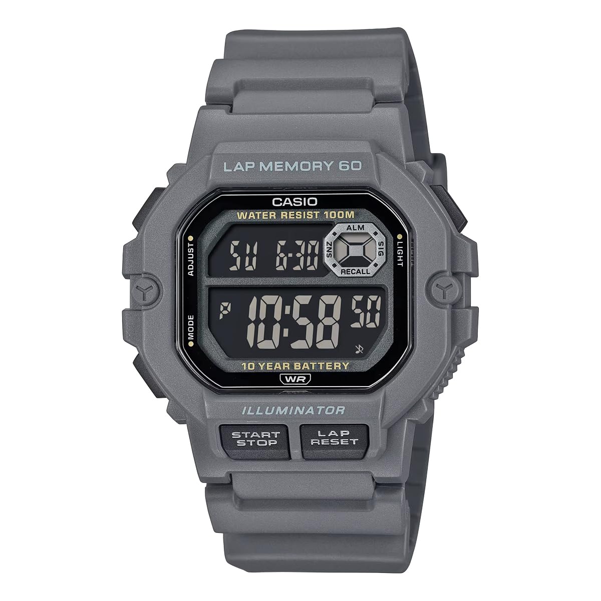

Цифровые часы Casio Sports Gear с памятью на 60 кругов, зарубежная модель, черные с инвертированным ЖК-дисплеем, мужские, WS-1400H-8BV, Модель, Серый, [Б/у]