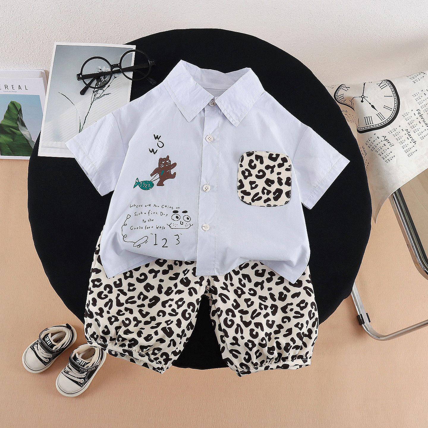 

Boys 2026 Summer Leopard Print Shirt & Pants Set – Stylish Short-Sleeve Two-Piece Outfit 120 cm
