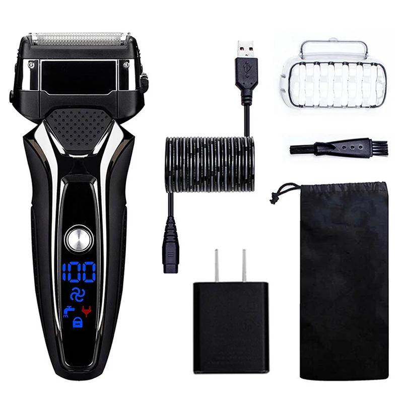 

Перезаряжаемая электрическая бритва для влажного и сухого бритья для мужчин, электробритва для лица и бороды, система с 3 лезвиями для щетины, моющаяся бритвенная машинка