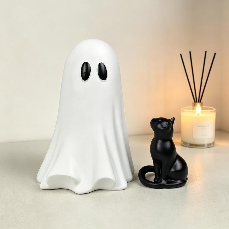 Halloween Ghost Black Cat Resin Figurine Desktop