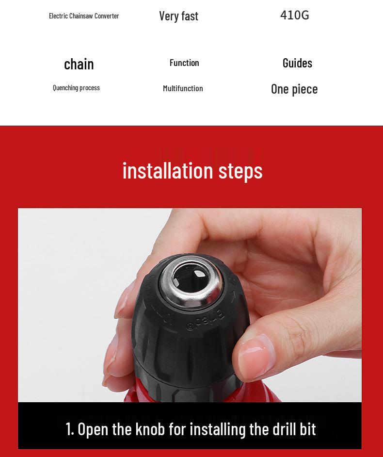 4-inch Electric Drill to Chainsaw Conversion Head - Handheld Mini Chainsaw for Wood and Garden Cutting