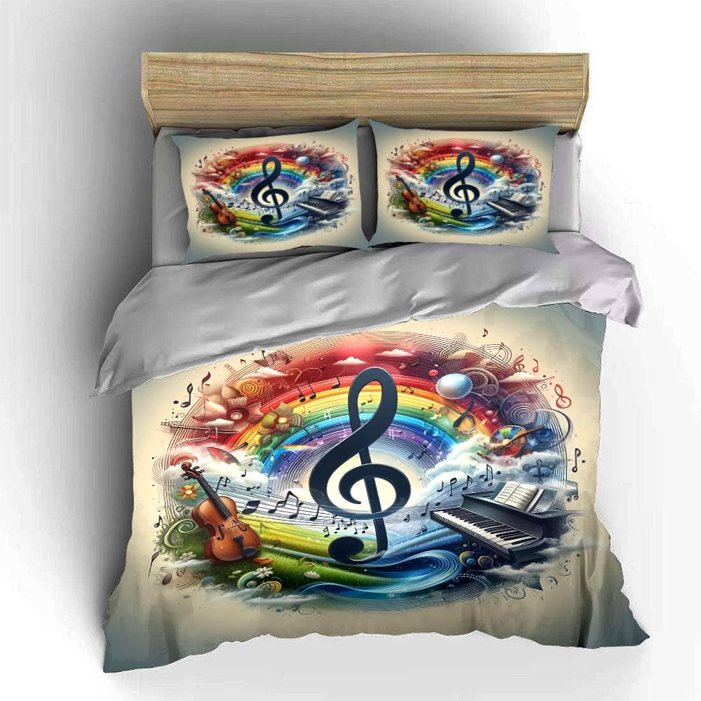 Music Rainbow Art Symphony Bedding Duvet Cover Set Duvet Cover Pillowcases (1*Duvet Cover 2*Pillowcases, without duvet insert)