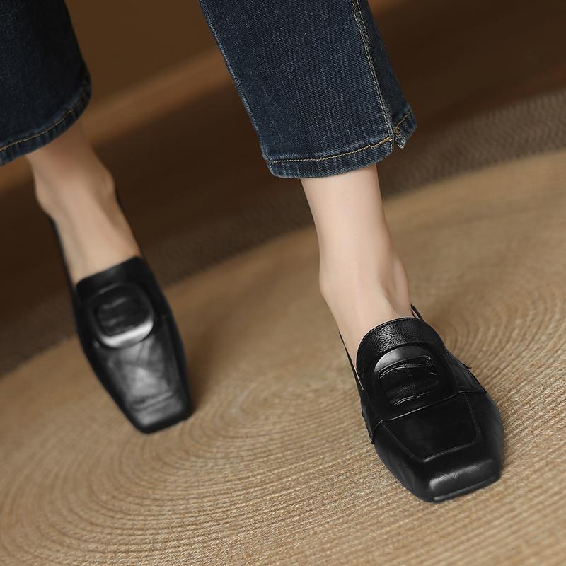 

Блок Каблук Низкий Каблук Квадратный Носок Глубокий Вырез Лофер 2025 Французский Новый Ретро Мягкая Кожа Мягкая Подошва Универсальная Женская Обувь 34